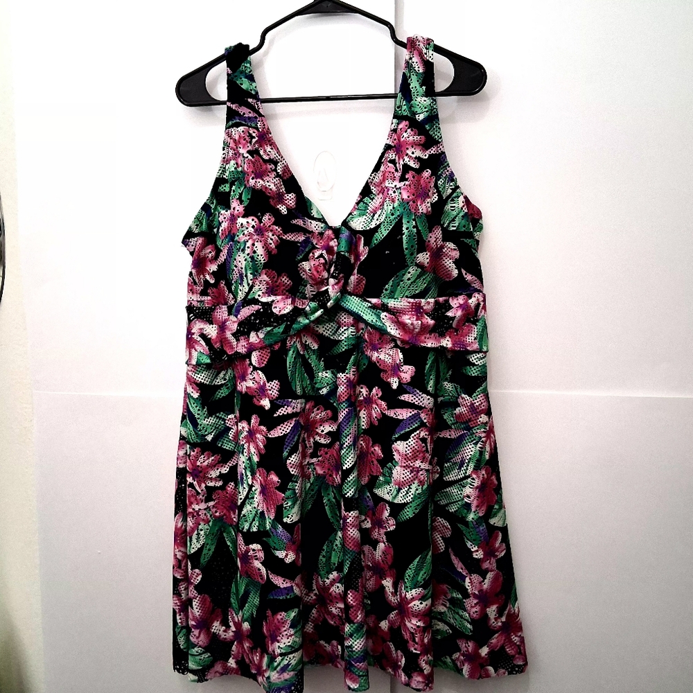 Dress Underneath Swimsuit With Floral Twist Front Size XXXL